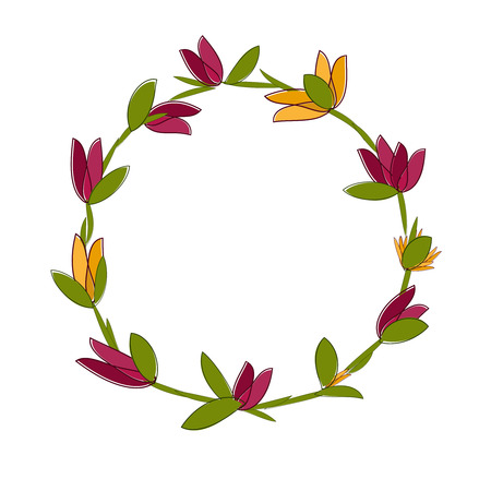 Vector illustration of abstract flower wreath. Floral frame for greeting, invitation cards design.のイラスト素材