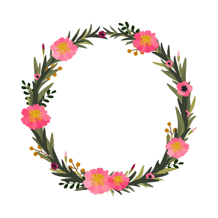 Vector flower wreath. Floral frame for greeting, invitation, wedding cards design.のイラスト素材