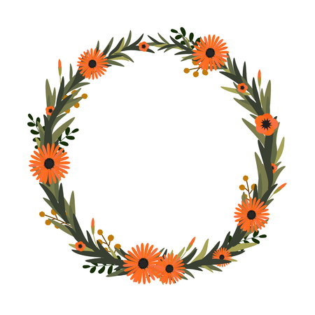 Vector flower wreath. Floral frame for greeting, invitation, wedding cards design.のイラスト素材