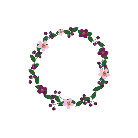Vector wreath with flowers and raspberry. Floral frame for greeting, invitation, wedding cards design.のイラスト素材