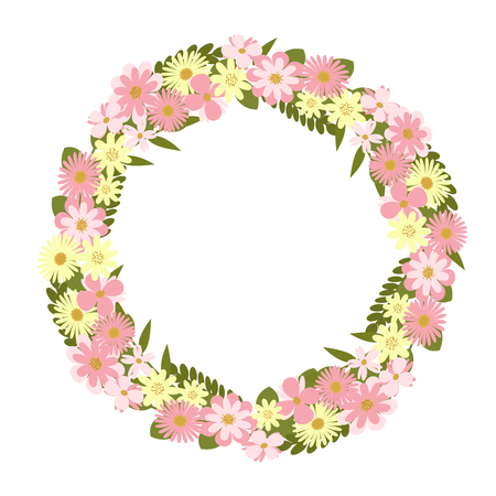 Vector flower wreath. Floral frame for greeting, invitation, wedding cards design.のイラスト素材