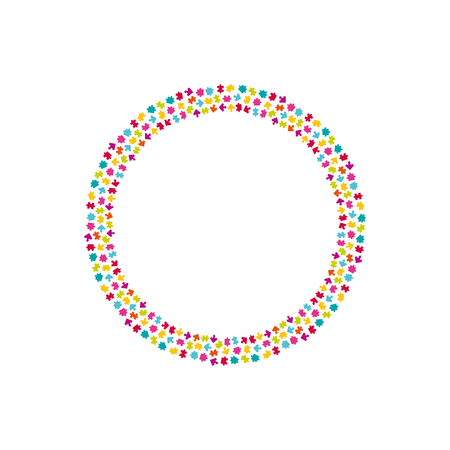 Vector wreath of colorful jigsaw puzzle pieces.のイラスト素材