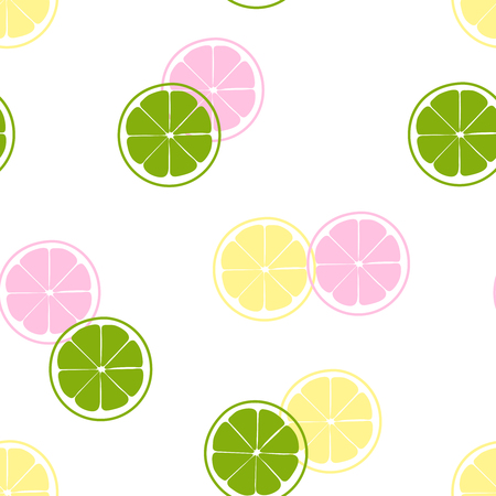 Seamless pattern of yellow, green, and pink lemon slice shape. Vector illustration.のイラスト素材