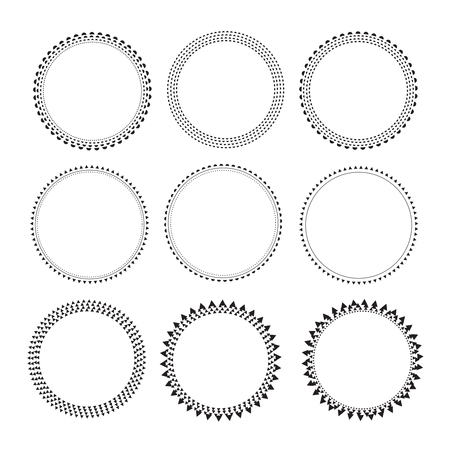 Vector set of decorative circle border frames. Decorative round wreaths.のイラスト素材