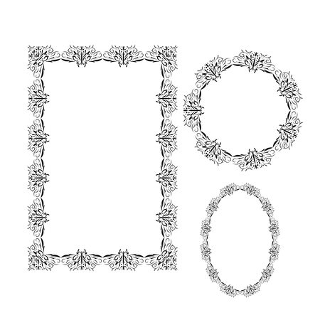Vector set of decorative frames  for  greeting, invitation, wedding cards design. のイラスト素材