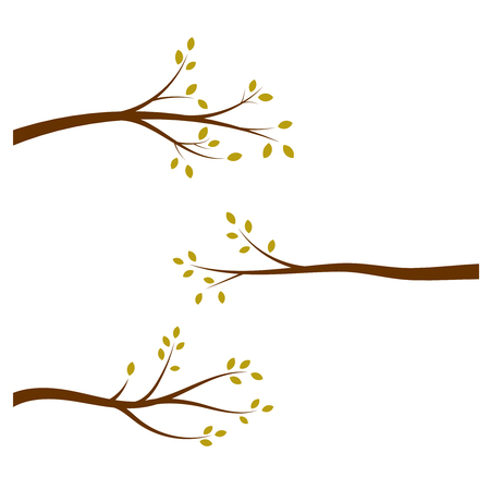 Vector set of tree branches with green leaves.のイラスト素材