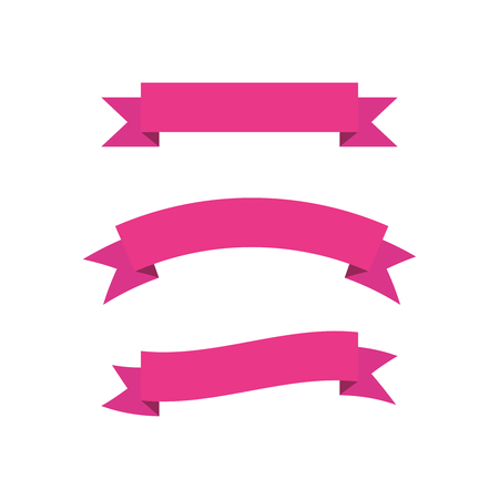 Vector set of pink ribbon banners in flat design.のイラスト素材