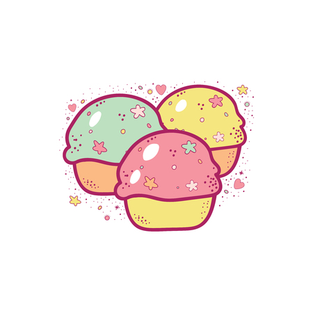 Vector illustration of cartoon multicolor cupcakesのイラスト素材