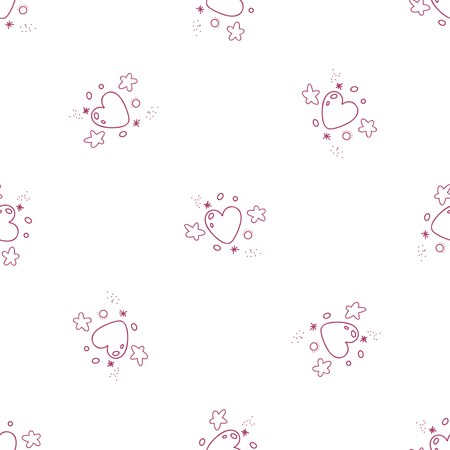 Vector seamless pattern of cartoon hearts, stars and particles のイラスト素材