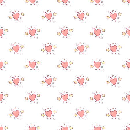 Vector seamless pattern of cartoon colorful hearts, stars and particlesのイラスト素材