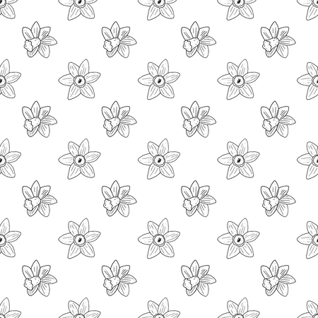 Vector seamless narcissus monochrome pattern.のイラスト素材