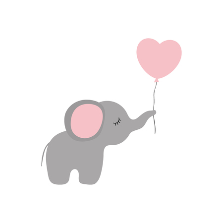 Vector illustration of cartoon elephant with heart balloonのイラスト素材
