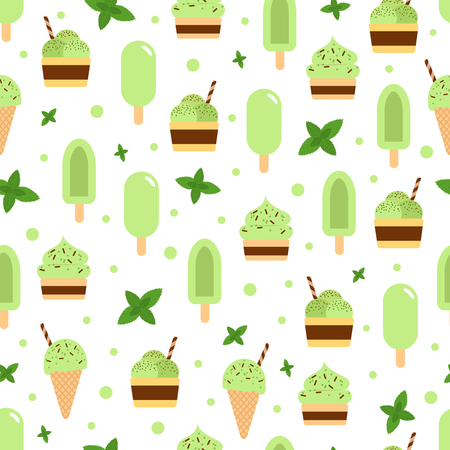 Vector seamless pattern of different mint ice creams.のイラスト素材