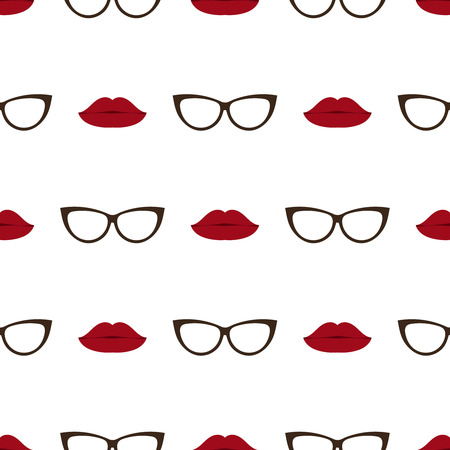 Vector seamless pattern of lips and glasses.のイラスト素材