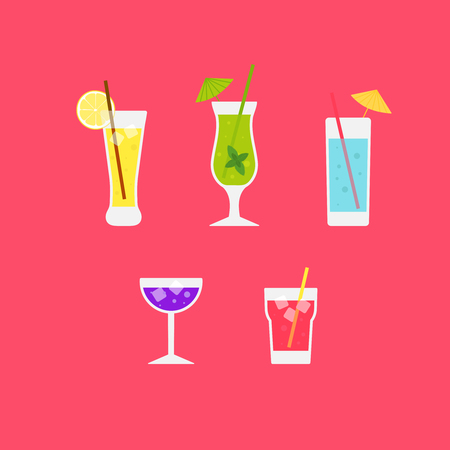 Vector set of alcohol cocktails and drinks in flat design.のイラスト素材
