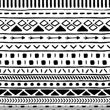 Vector hand drawn seamless tribal pattern. Abstract ethnic seamless pattern.のイラスト素材