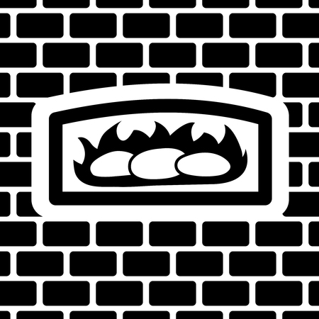 Vector silhouette of brick oven.  Baking bread in brick oven.のイラスト素材