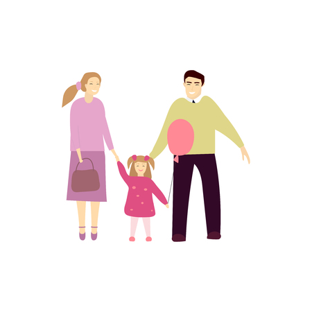 Vector illustration of couple with their little daughter. Happy family illustration.のイラスト素材