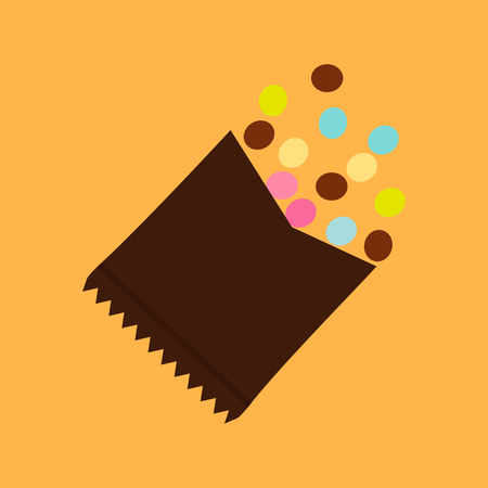 Vector illustration of colorful chocolate candies with opened package.のイラスト素材