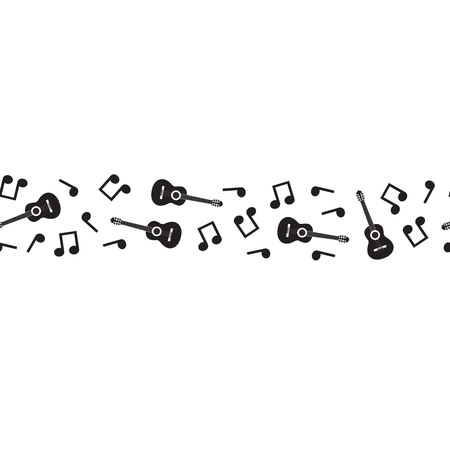 Vector seamless border of music notes and guitars.のイラスト素材