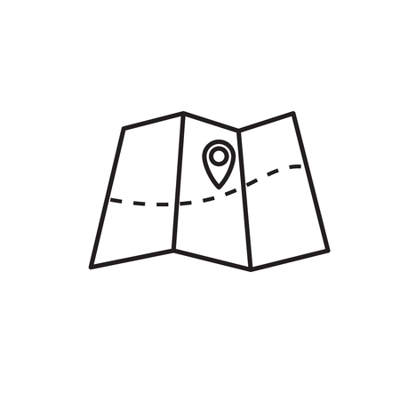 Vector folded map icon with marker. Outline icon.のイラスト素材