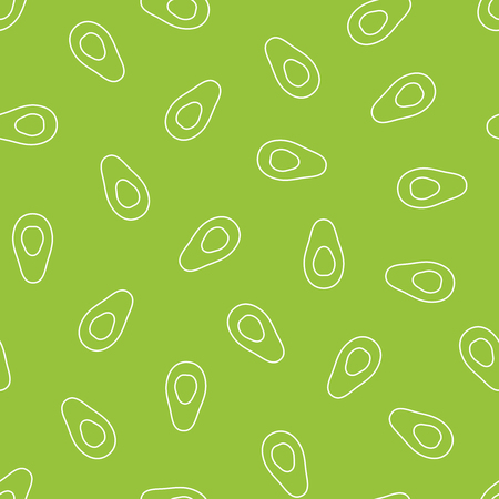 Vector seamless pattern of outline avocados on green background.のイラスト素材