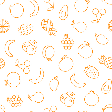 Vector seamless pattern of outline fruits and berries.のイラスト素材