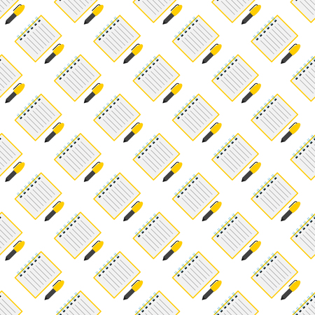 Vector seamless pattern with notebook and pen. Vector open notepad with lines seamless pattern.のイラスト素材