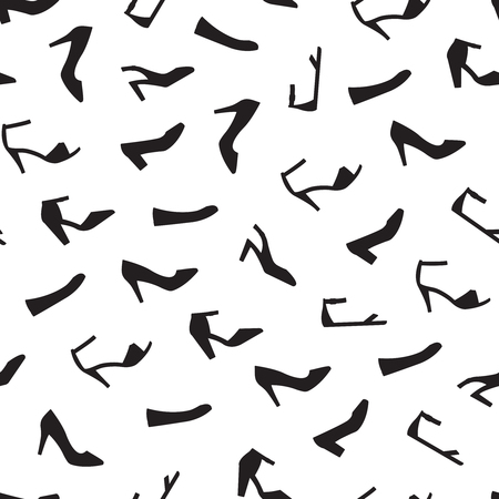 Vector seamless pattern of different types of women shoes silhouのイラスト素材
