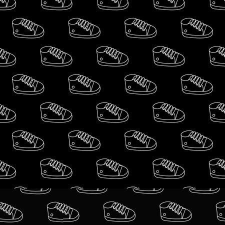 Vector seamless pattern of  white outline baby sneakers on blackのイラスト素材