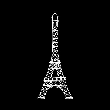 Vector hand drawn white Eiffel tower on black background. Vector hand drawn illustration.のイラスト素材