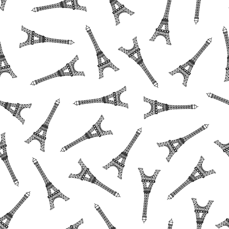 Vector seamless pattern with hand drawn Eiffel towers.のイラスト素材