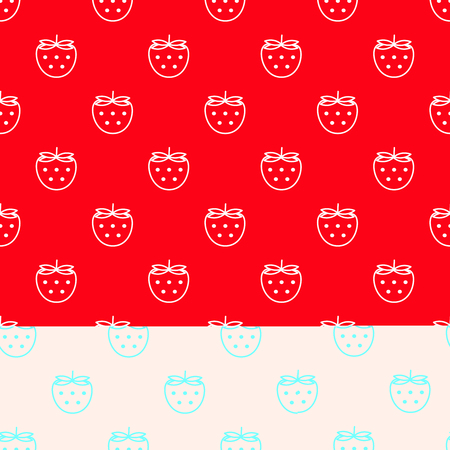Vector seamless pattern with white outline strawberries on red background.のイラスト素材