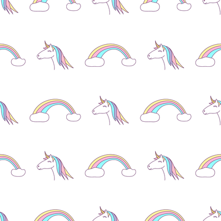 Vector seamless pattern with colorful unicorns and rainbows.のイラスト素材