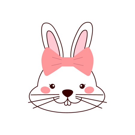 Vector cute cartoon bunny with bow. Vector illustration.のイラスト素材