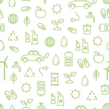 Vector seamless pattern with eco symbols. Ecology seamless pattern.   のイラスト素材