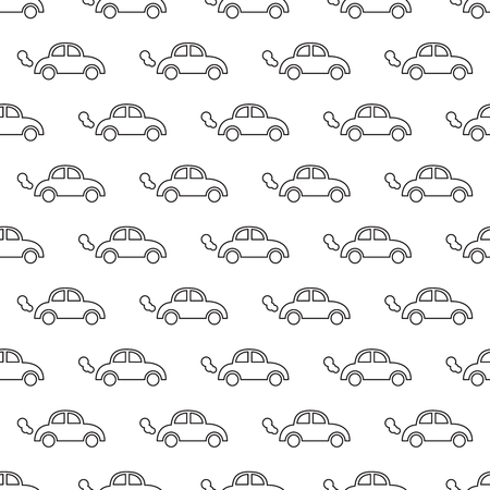 Vector seamless pattern with outline cartoon car.のイラスト素材