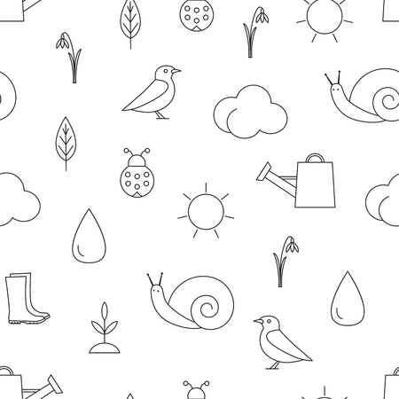 Vector seamless pattern with spring symbols. Seamless pattern.のイラスト素材