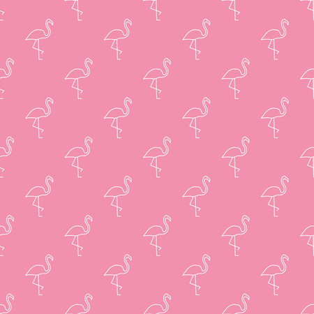 Vector seamless pattern with white outline flamingos on pink background.のイラスト素材