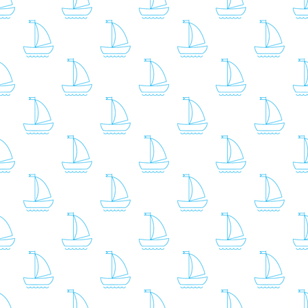 Vector seamless pattern with cartoon blue outline ships.のイラスト素材
