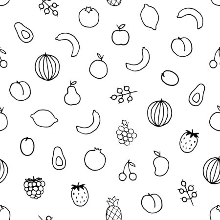 Vector seamless pattern with hand drawn fruits.のイラスト素材