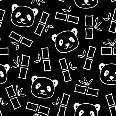 Vector seamless pattern with hand drawn bamboo shoots and pandas.のイラスト素材