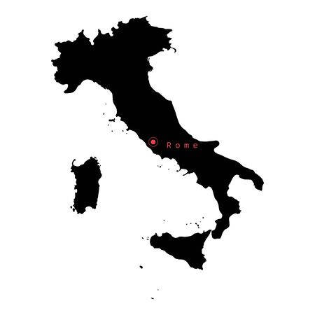 Vector illustration of black silhouette Italy map with capital city Rome.のイラスト素材