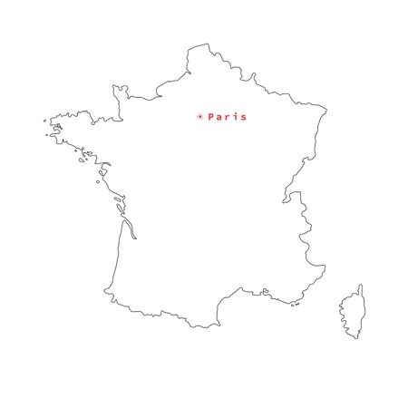 Vector illustration of black outline France map with capital city Paris.のイラスト素材