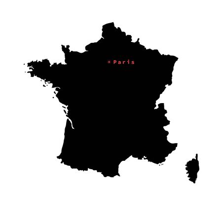 Vector illustration of black silhouette France map with capital city Paris.のイラスト素材