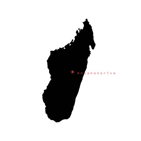 Vector illustration of black silhouette Madagascar map with capital city Antananarivo.のイラスト素材