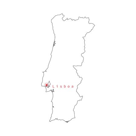 Vector illustration of Portugal outline map with capital city Lisboa.のイラスト素材