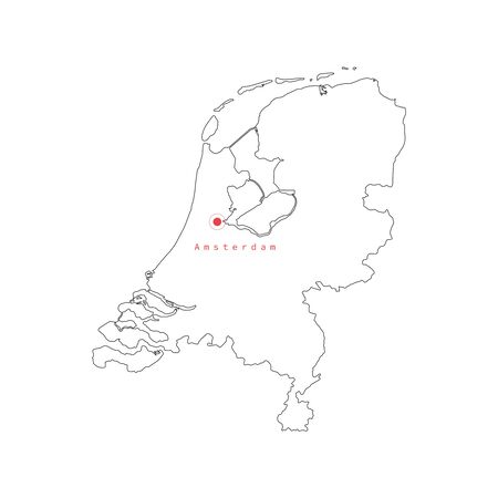 Vector illustration of outline Netherlands map with capital city Amsterdam. Vector map.のイラスト素材