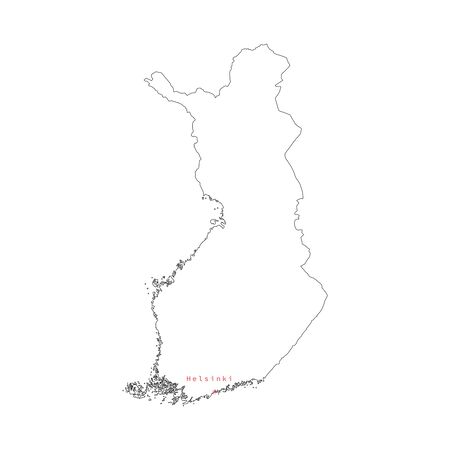Vector illustration of outline Finland map with capital city Helsinki.のイラスト素材