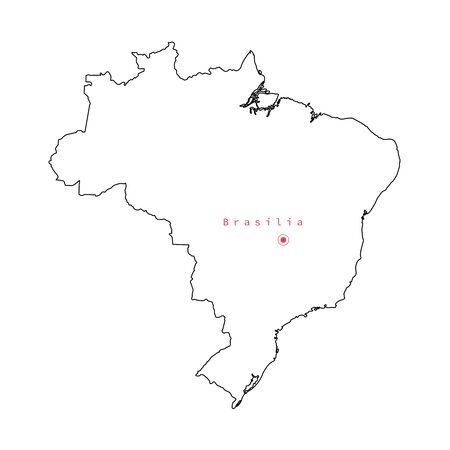 Vector illustration of outline Brazil map with capital city Brasilia.のイラスト素材